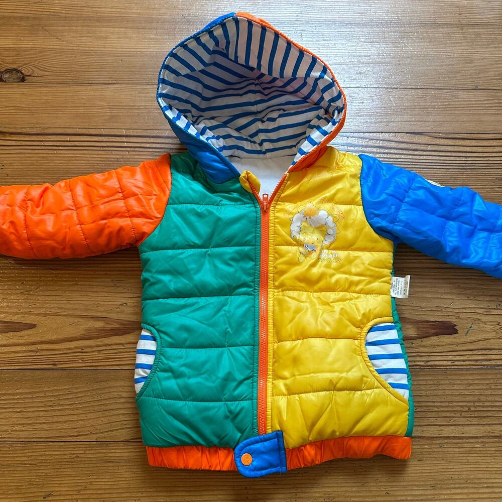 Shein yellow green color blocked hooded lined‎ puffer jacket SIZE 2T